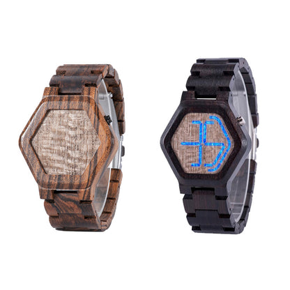 LED Display Wooden Watch Men