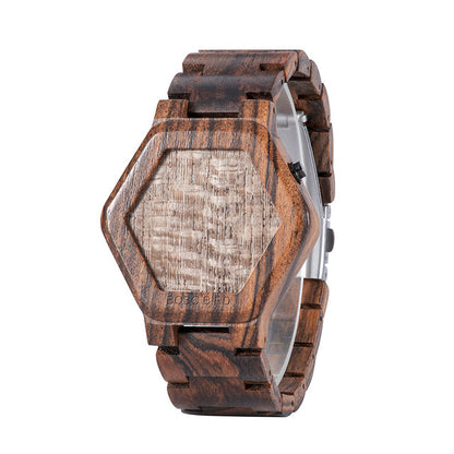 LED Display Wooden Watch Men