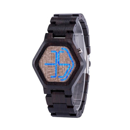 LED Display Wooden Watch Men