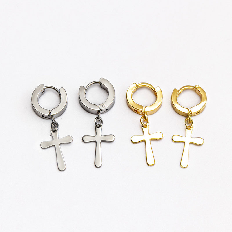 Fashion Cross Pendant Drop Earrings For Men